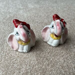 Pair of Vintage Kitschy Ceramic Elephant Salt and Pepper Holders
